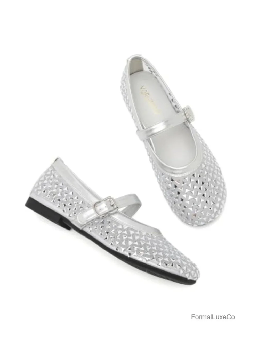 Rhinestone Mary Jane Flats, Sparkly Ballet Shoes, Round Toe Flat Shoes with